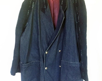 Abrigo denim azul, chaqueta vaquera larga, abrigo denim 3X, abrigo jean 3X, abrigo oversize años 80, abrigo 3X, abrigo jean, chaqueta larga jean, abrigo jean oversize