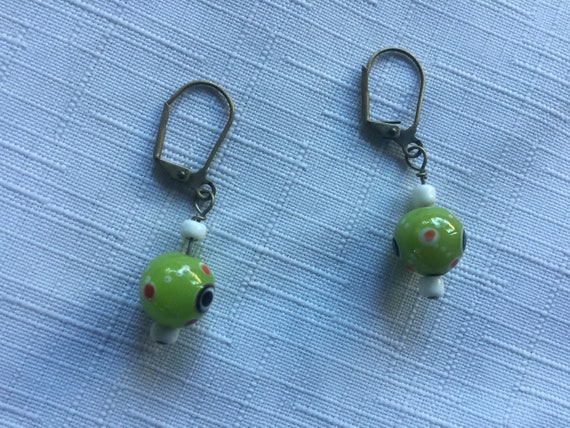 Green Bead Earring, Lime Green  Earring, Green Da… - image 6