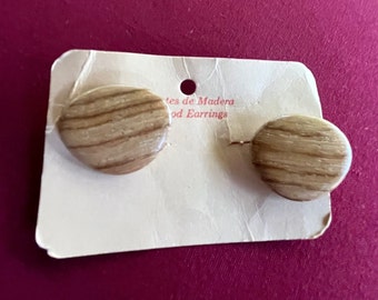 Wood Earrings, Mexican Earrings, Woodgrain Earrings, Polished Wood Stud, 60s Wood Earrings, 60s Earrings, Wooden Earring, Organic Earring