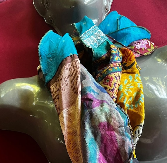 Silk India Scarf, Patchwork Scarf, Multi-color Sc… - image 9