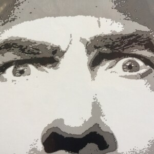 May include: A close-up of a person's face with wide, startled eyes. The person's eyebrows are furrowed and their mouth is slightly open, suggesting surprise or fear.