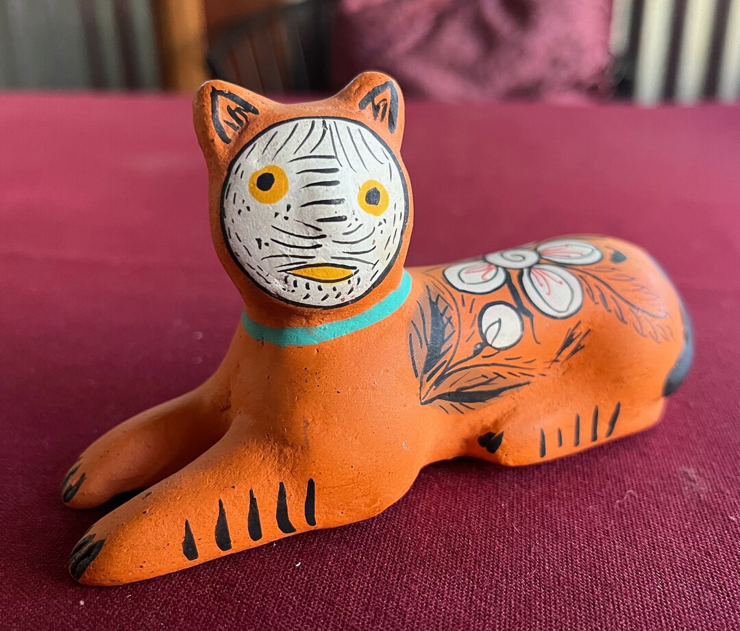 Cat Figurine Ceramic Catpainted Cat Cat Sculpture Cat Etsy