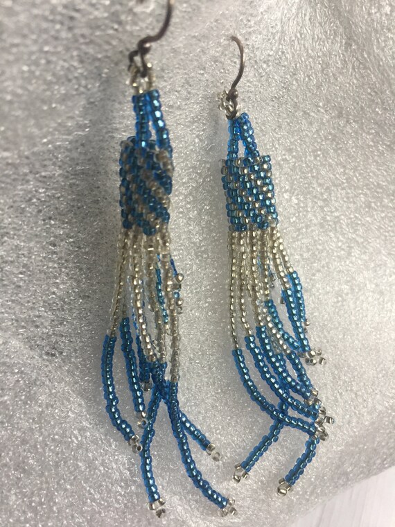 Blue Bead Earring, Blue Dangle Earring, Blue Frin… - image 7