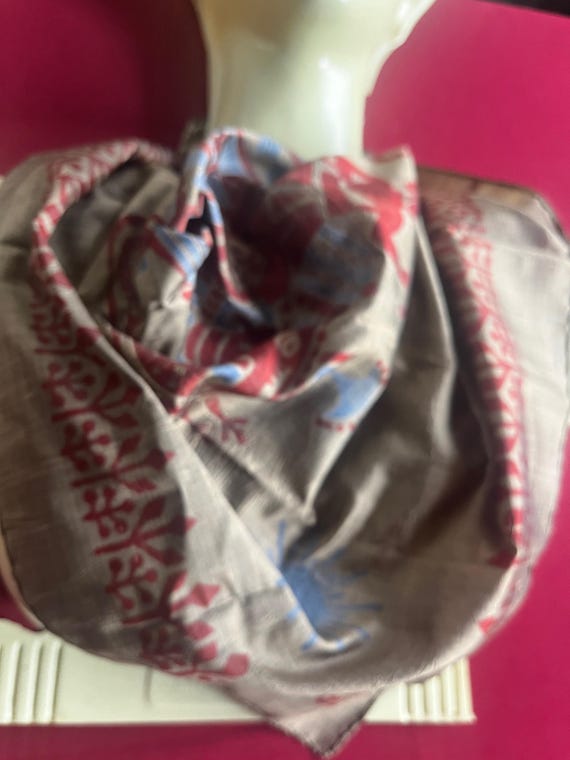 India Silk Scarf, Elephant Scarf, Exotic Scarf, G… - image 2