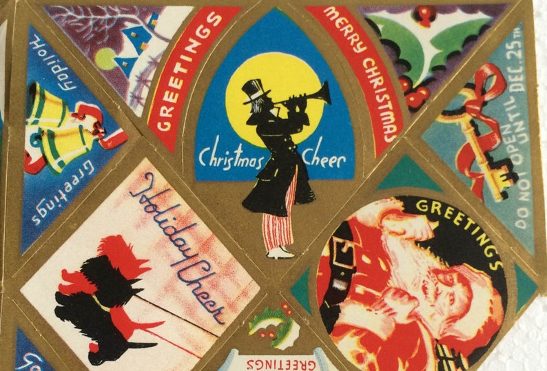 Xmas Ephemera Christmas Stickers Antique Christmas Label Antique Christmas Sticker Christmas Ephemera Xmas Stickers 40s Christmas
