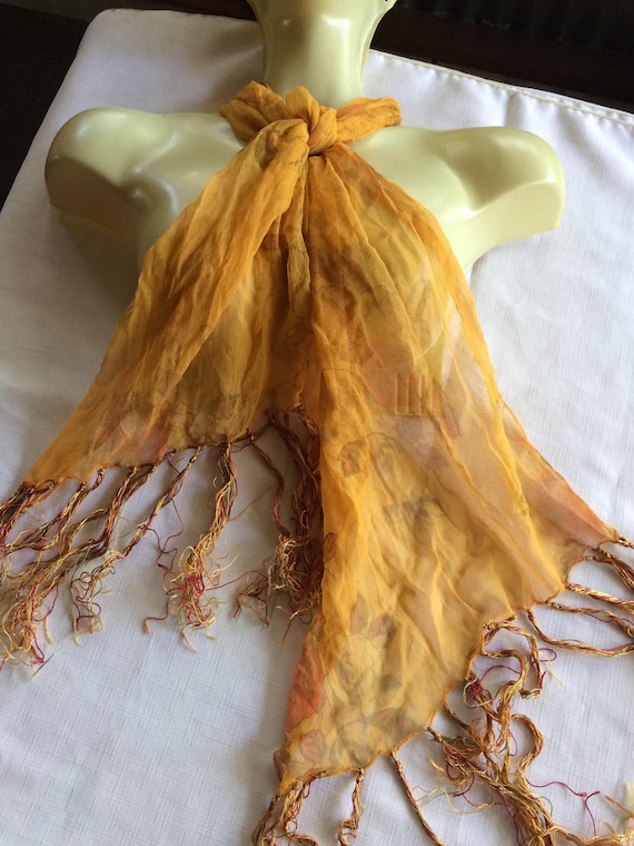 Apricot Scarf, Orange Sheer Scarf, Orange Fringe S