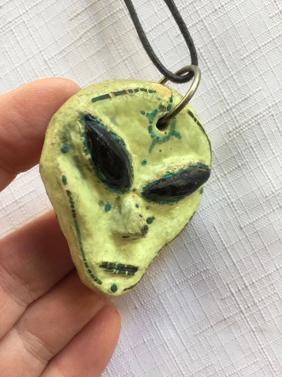 Alien Pendant, Alien Necklace, Mask Necklace, UFO 