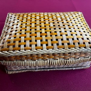 Wicker Box, Covered Basket, Wicker Container, Shallow Basket, Rectangle Box, Basket Decor, Boho Basket, Boho Box, Decorative Box, Bamboo Box