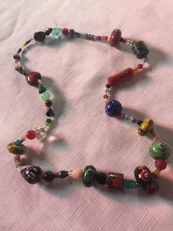 Multi Color Necklace, Glass Necklace, Rustic Necklace, Colorful Necklace, Bead Necklace, Chunky Necklace, Boho Necklace, Nugget Necklace