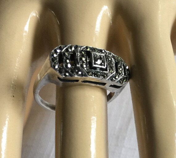 Marcasite Ring, Sparkly Ring, Deco Ring, Pave Mar… - image 2