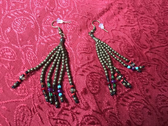 Boho Bead Earring, Bead Dangle Earring, Bronze Ea… - image 2