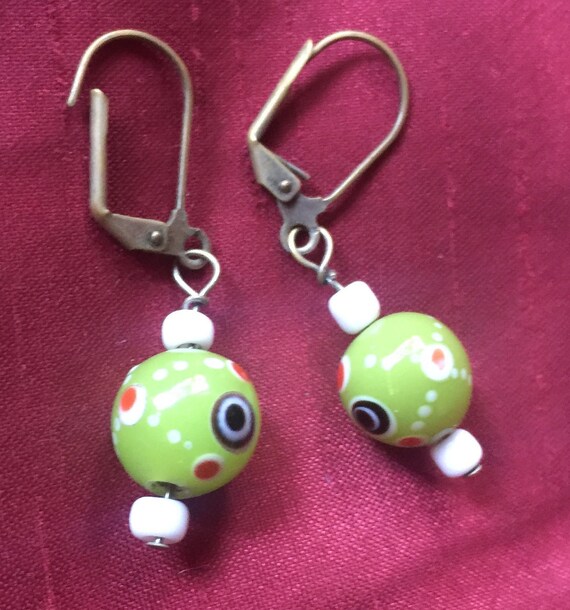 Green Bead Earring, Lime Green  Earring, Green Da… - image 1