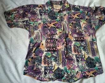Casual Rayon Shirt, Short Sleeve Shirt, Tropical Shirt, Tiki Shirt, 80 Men Shirt, Polynesian Shirt, XL Men Shirt, Surfer Shirt, Hawaii Shirt