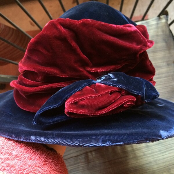 Velvet Woman Hat,Brim Hat,Plaza Suite Hat,Designer Hat,Velvet Brim Hat,Blue Maroon Hat,Woman Fedora,Retro Woman Hat,Navy Blue Hat,Fancy Hat