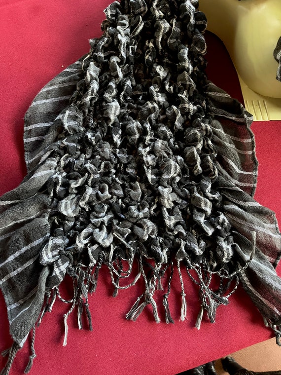 Black white scarf, Frilly Black scarf, Long Black… - image 7