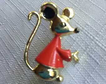 Mouse Pin, Mouse Brooch, Red Lapel Pin, Red Black Pin, Animal Pin, Red Mouse Pin, Retro Mouse Pin, Child Brooch, Mouse Jewelry, Lapel Pin