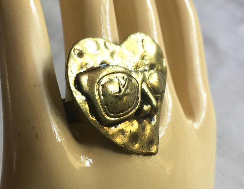 Heart Ring, Face Ring, Bronze Ring, Sunglass Ring, Face Ring, Love Ring, Statement Ring, Fun Face Ring, Groovy Ring, Odd Ring, Fun Ring image 1