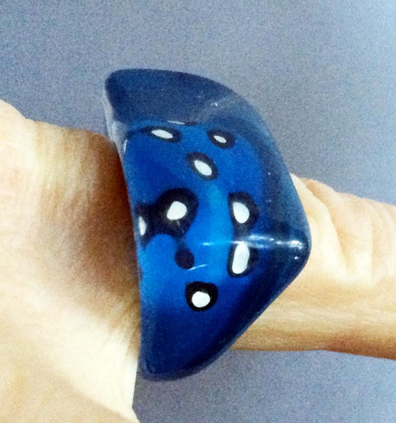 Blue Ring, Polka Dot, 60s Ring, Mod Ring, Arty Rin