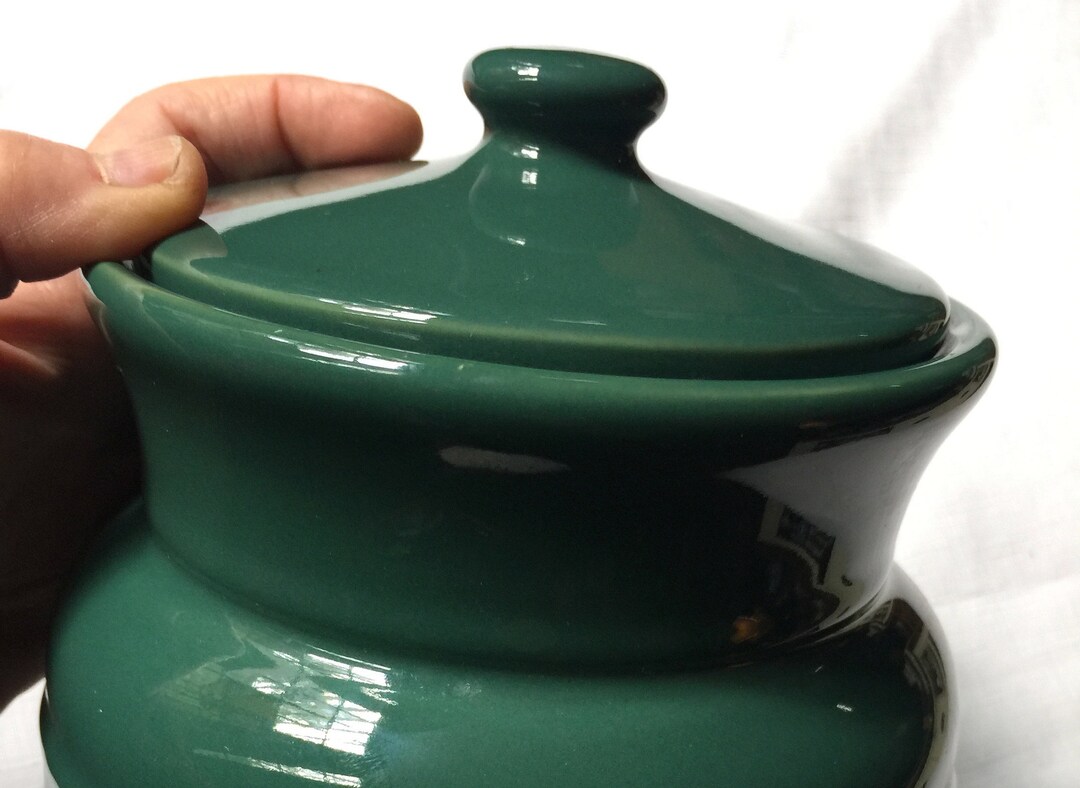 Green Cookie Jar, Pottery Cookie Jar, Dark Green Jar, Cookie Jar