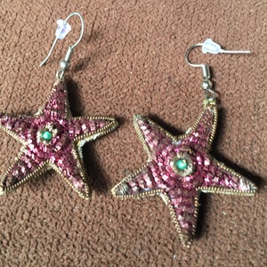 Boho Earring, Pink Sparkle Earring, Star Earring, Fabric Earring, Pink Star Earring, Star Dangle, Pink Dangle, Pink Earring, Sparkle Earring