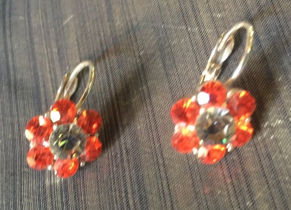 Orange Drop Earring, Orange Earring, Orange Sparkle Drop, Orange Glass Earring, Orange Flower Drop, Orange Dangle, Orange Flower Dangle