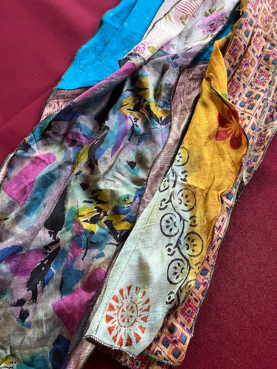Silk India Scarf, Patchwork Scarf, Multi-color Sc… - image 3