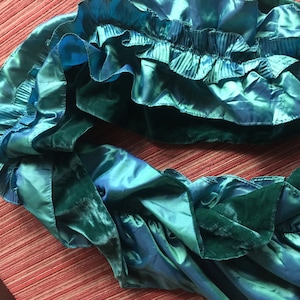 Green Velvet Scarf, Christmas Scarf, Green Satin Scarf, Party Scarf, Green Ruffle Scarf, Dressy Green Scarf, Holiday Scarf, Green Scarf