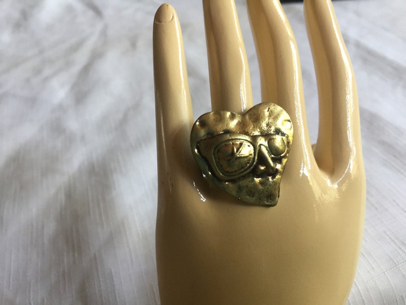 Heart Ring, Face Ring, Bronze Ring, Sunglass Ring, Face Ring, Love Ring, Statement Ring, Fun Face Ring, Groovy Ring, Odd Ring, Fun Ring image 4