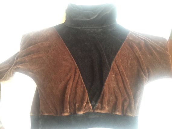 Brown Pullover, Cowl Pullover, Brown Black Top, V… - image 1