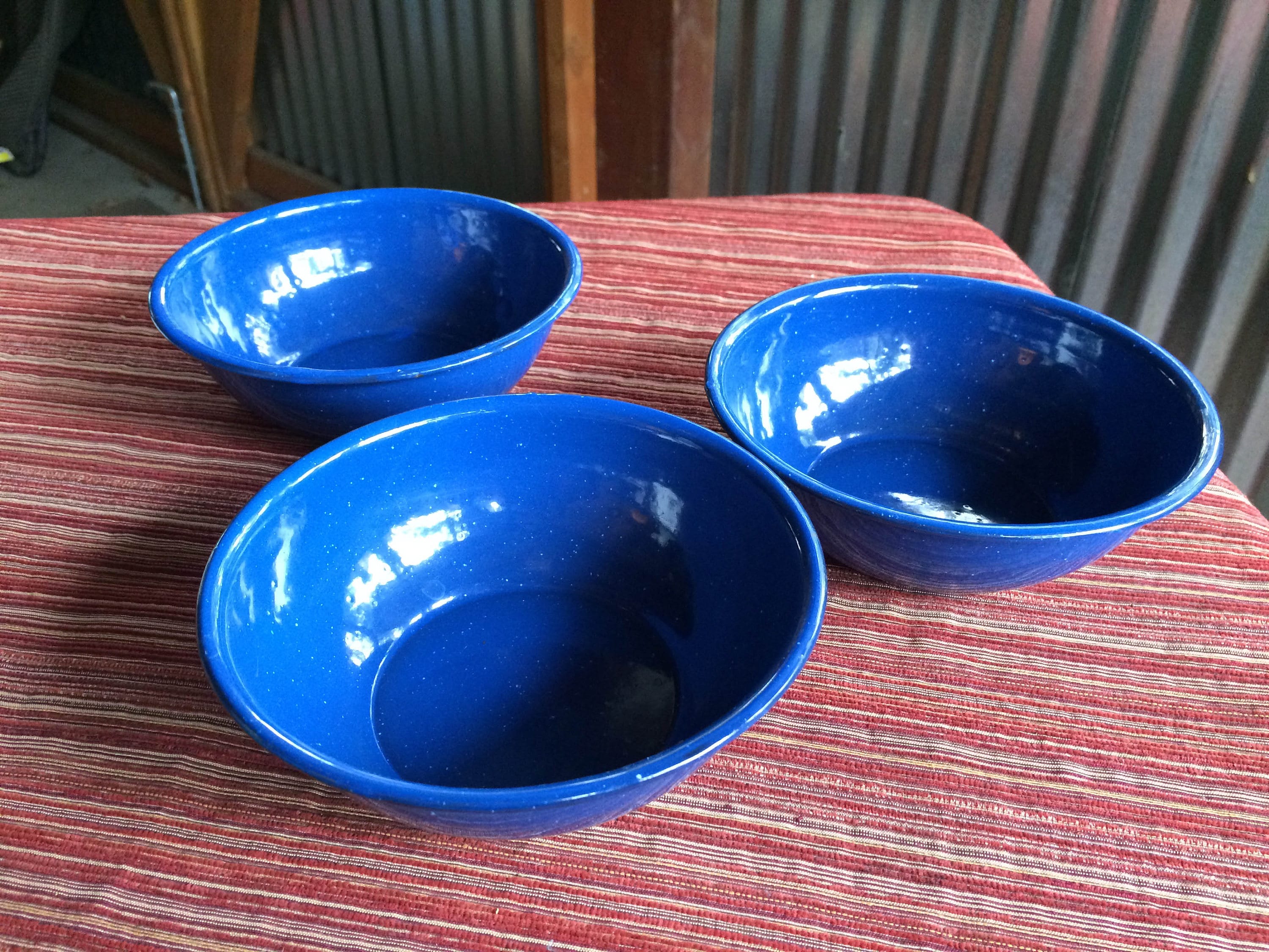Blue Metal Bowl Blue Enamel Bowl Camping BowlRustic Etsy