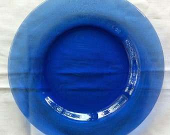 Blown Glass Platter, Blue Glass Platter, Blown Glass Plate, Centerpiece, Mexico Glass Plate, Round Blue Platter, Blue Plate, Blue Platter