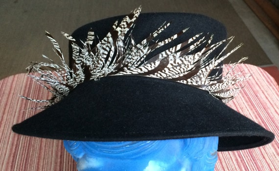 Retro Ladies Hat,Designer Hat,Black 40s Hat,Italy