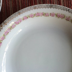 Weimar Bowl, German Bowl, White China Bowl, Pink Rose Bowl, Gold Edge Bowl, Antique Soup Bowl, White Pink Bowl, Rose Edge Bowl, Soup Bowl