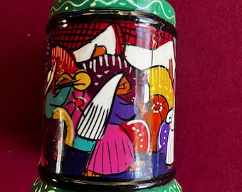 Mexico-vaas, Mexico-decor, oranje vaas, volkskunstvaas, Mexico-kunstvaas, Mexico-kleivaas, aardewerkkunstvaas, verfvaas, glazuurvaas, kunstvaas