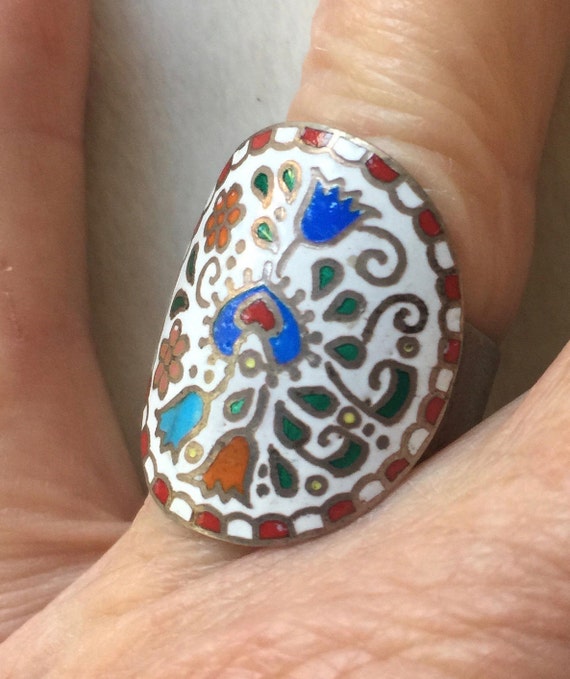Enamel Ring, One Size Ring, Multi Color Ring, Adj… - image 8