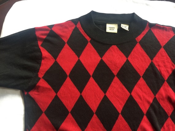 Red Black Sweater, Silk Print Pullover, Novelty M… - image 4