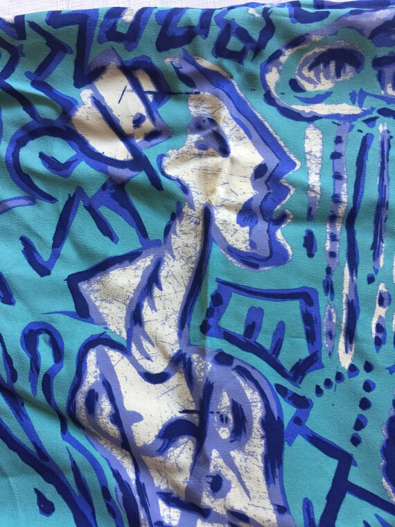 Blue Painted Scarf, Blue White Scarf, Tribal Prin… - image 4