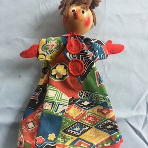 Clown Puppet, Hand Puppet, Wood Puppet, 50s Puppet, Pinocchio Puppet, Retro Puppet, Carved Puppet, Collectible Puppet, Elf Puppet, Wood Doll