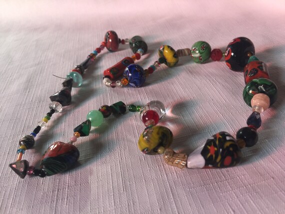 Multi Color Necklace, Glass Necklace, Rustic Neck… - image 4