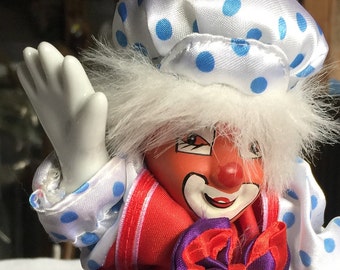 Clown Doll, Porcelain Clown Doll, Ceramic Clown Doll, Circus Doll, Display Doll, Carnival Doll, Ceramic Doll, Clown Toy, Posable Doll