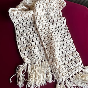 Beige Scarf, Tan Fringe Scarf, Tan Knit Scarf, Beige Knit Scarf, Off White Scarf, White Knit Scarf, Tan Scarf, Winter Scarf, Warm Scarf,
