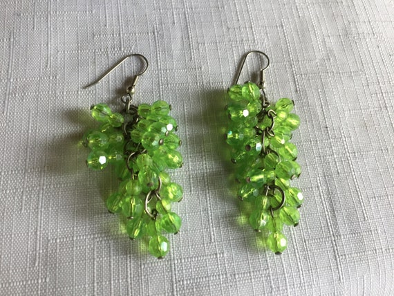 Green Earring, Green Bead Earring, Lime Green Ear… - image 1