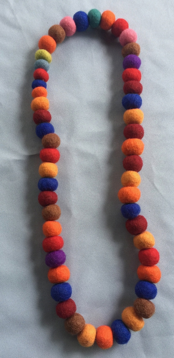 Multi Color Necklace, Fabric Bead Necklace, Felt B