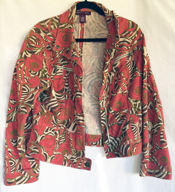 Floral Jacket, Flower Jacket, Stretch Jacket, Orange Jacket, Cropped Jacket, Print Jacket,Art Design Jacket, Corduroy Jacket, Casual Jacket View 4