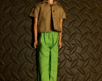 Man Doll Clothes, Man Doll Wardrobe, Man Doll 60s Fashion, Doll Khaki shirt, Doll Safari shirt, Man Doll Shirt, Boy Doll Clothing, Doll Pant