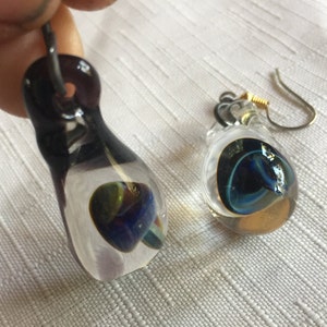 Blown Glass Earring, Mushroom Earring, Blown Glass Dangle, Mushroom Dangle, Blue Glass Earring, Glass Mushroom Drop, Glass Art Earring,