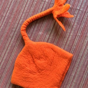 Orange Felt Hat, Tassle Hat, Pixie Hat, Clown Hat, Elf Hat, Joker Hat, Felt Hat, Orange Hat, Felt Cap, Stocking Hat, Unique Hat, Fun Hat
