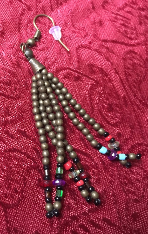 Boho Bead Earring, Bead Dangle Earring, Bronze Ea… - image 5