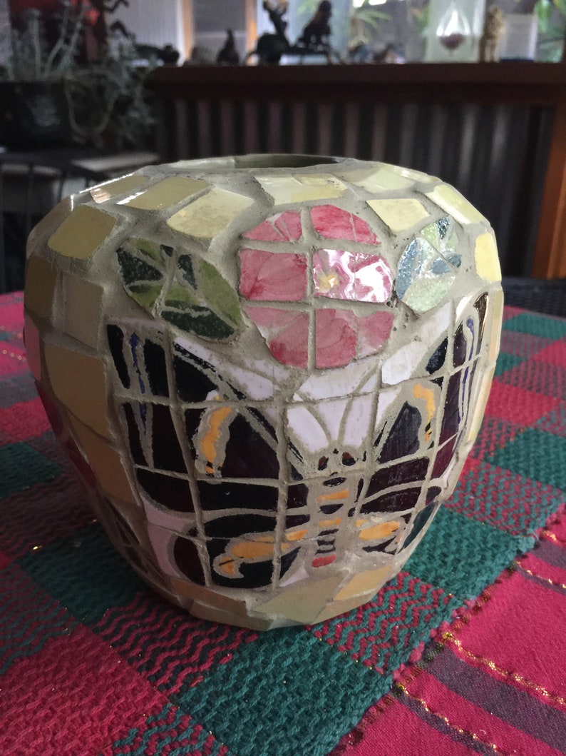 Mosaic Vase Tile Vase Butterfly Vase Mosaic Tile Vase Art Etsy