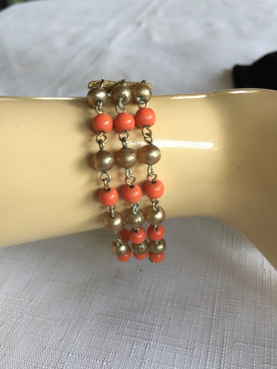 Orange Bead Bracelet, 60s Bracelet, 60s Bead Brac… - image 5